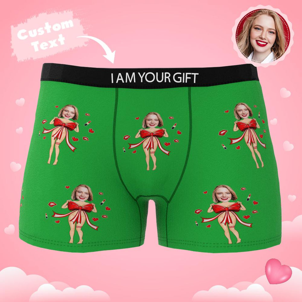 Custom Photo Boxer Red Bow AR View - Personalized Couple Men's boxer briefs