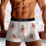 Custom Photo Boxer Red Bow AR View - Personalized Couple Men's boxer briefs