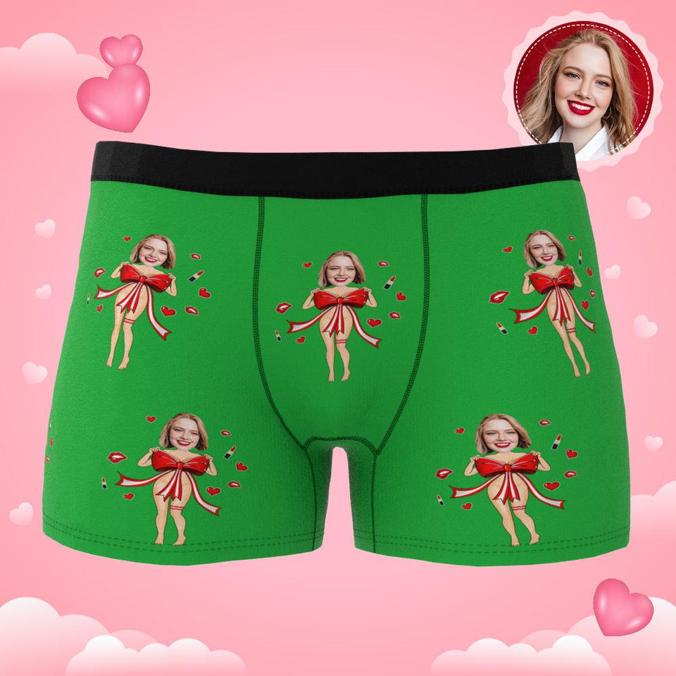 Custom Photo Boxer Red Bow AR View - Personalized Couple Men's boxer briefs