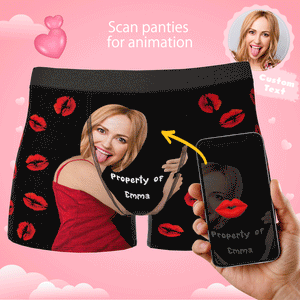Custom Sexy Red Lips Boxers AR View - Personalized Couple Men's boxer briefs