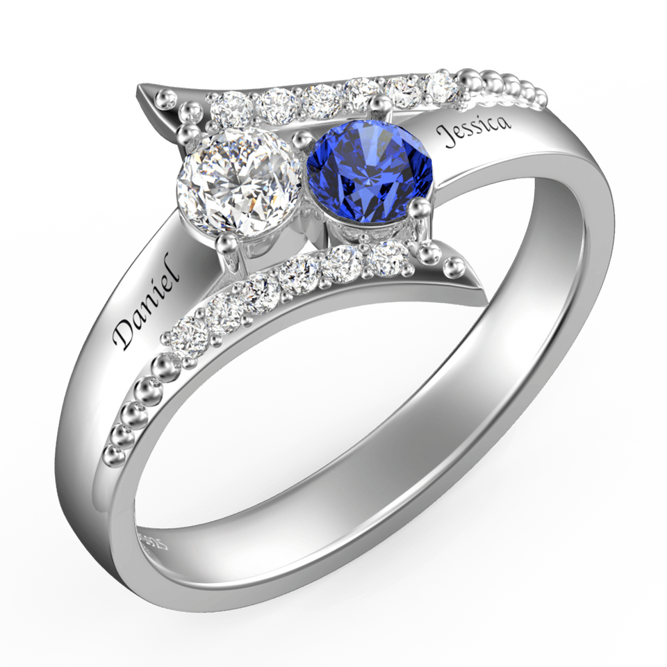 Personalized Two Birthstones Engraved 925 Silver