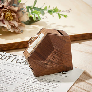Custom Initial And Text - Personalized Initial Wooden Rotating Ring Box