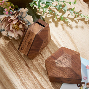 Custom Initial And Text - Personalized Initial Wooden Rotating Ring Box