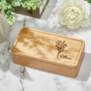 Any Name, Birth Flower - Gift for mom - Personalized Birth Flower Jewellery Box