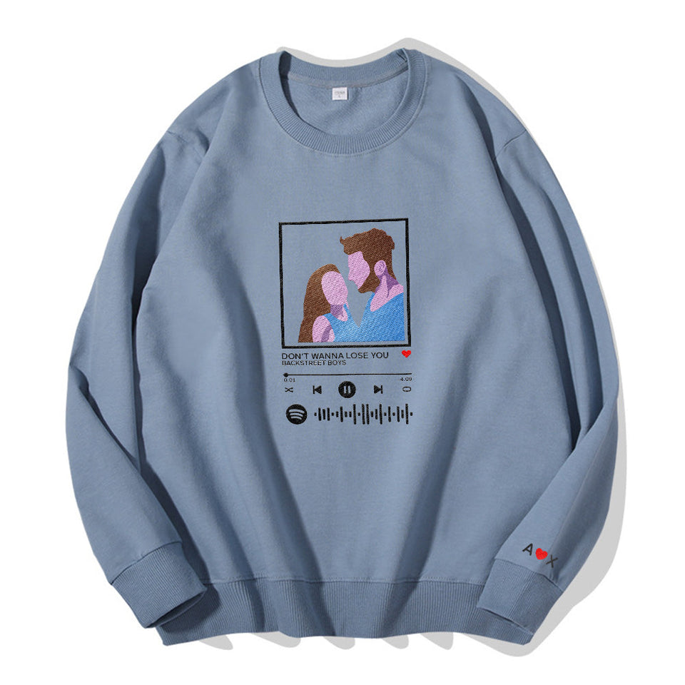 Custom Embroidered Pattern Audio Track - Personalized Couple Sweatshirt