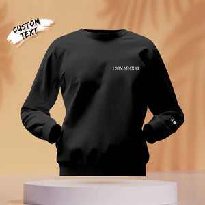 Custom Engraved Embroidery Round Neck Roman Numeral Date - Personalized Couple Sweatshirt