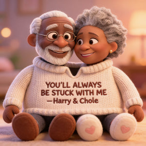 Personalized Older Black Couple Pixar Style Custom Shaped Faux Fur Pillow - Cute Cartoon African American Anniversary Gift Bed Cushion