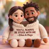 Personalized Black Man and Interracial Couple Pixar Style Custom Shaped Faux Fur Pillow - Cute Cartoon Anniversary Gift Bed Decor
