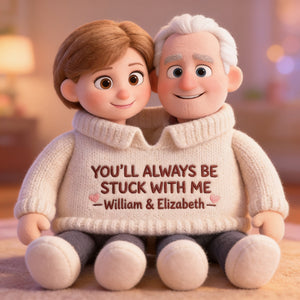 Personalized Old Couple Pixar Style Custom Shaped Faux Fur Pillow - Cute Cartoon Elderly Anniversary Gift for Grandparents Bed Decor