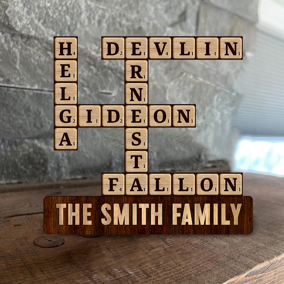 Love Family Crossword Puzzle Custom Name - Personalized Scrabble Custom Shaped Wood Plaque