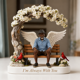 Custom Memorial Black Grandpa Bench Figurine - Personalized Funeral Remembrance Diorama Statue, Sympathy Gift for Loss of Grandfather Family Keepsake