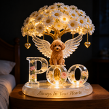 Custom Always In Our Hearts Angel Wings Figurine, Personalized Poodle Poodle Cross Memorial Tree Lamp Statue, Dog Loss Sympathy Night Light