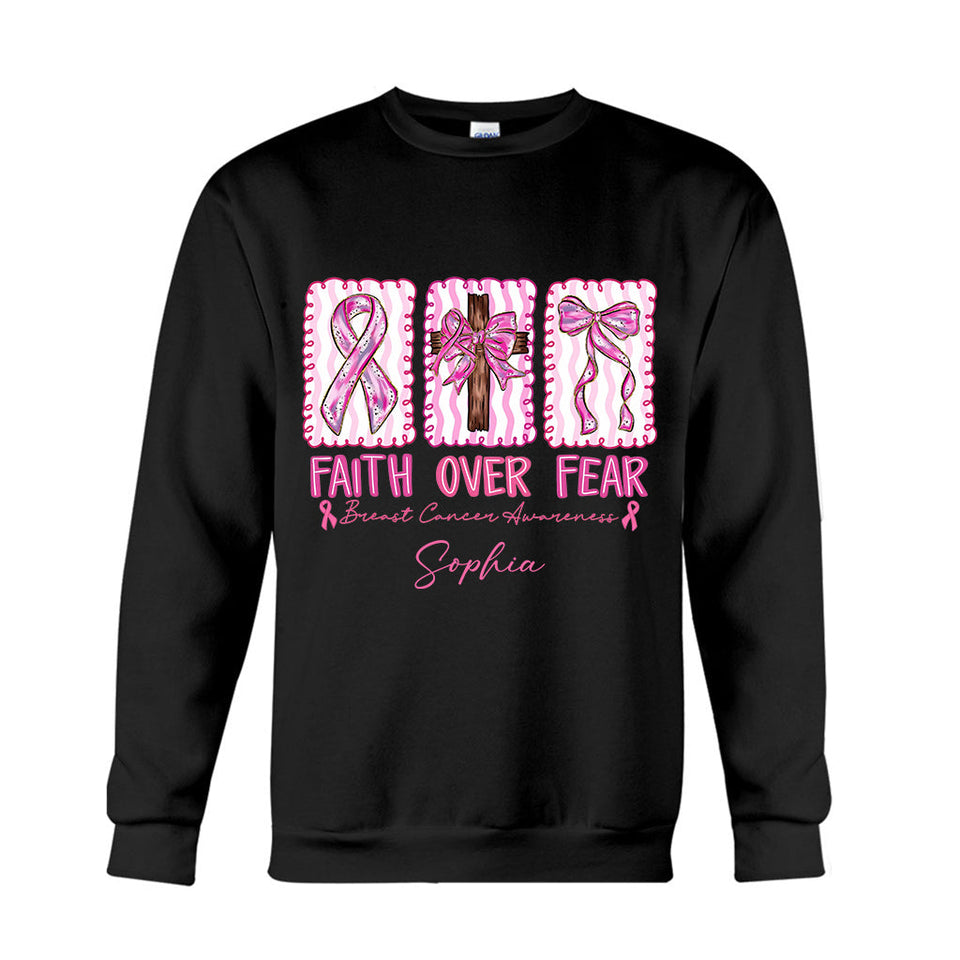 Guerrière contre le cancer du sein : la foi plutôt que la peur - T-shirt et sweat à capuche personnalisés pour la sensibilisation au cancer du sein