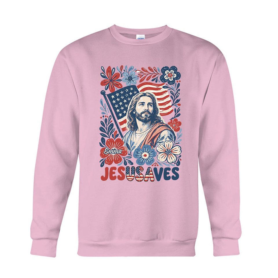 Jesusaves Floral 4th Of July - Personalized Christian T-shirt And Hoodie