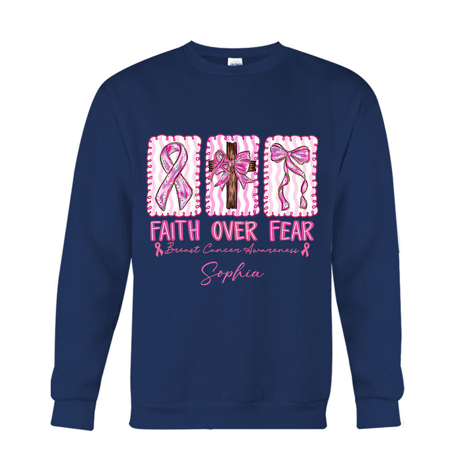 Guerrière contre le cancer du sein : la foi plutôt que la peur - T-shirt et sweat à capuche personnalisés pour la sensibilisation au cancer du sein