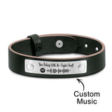 Scannable Spotify Code For Couple - Personalized Soundwaves Leather Bracelet