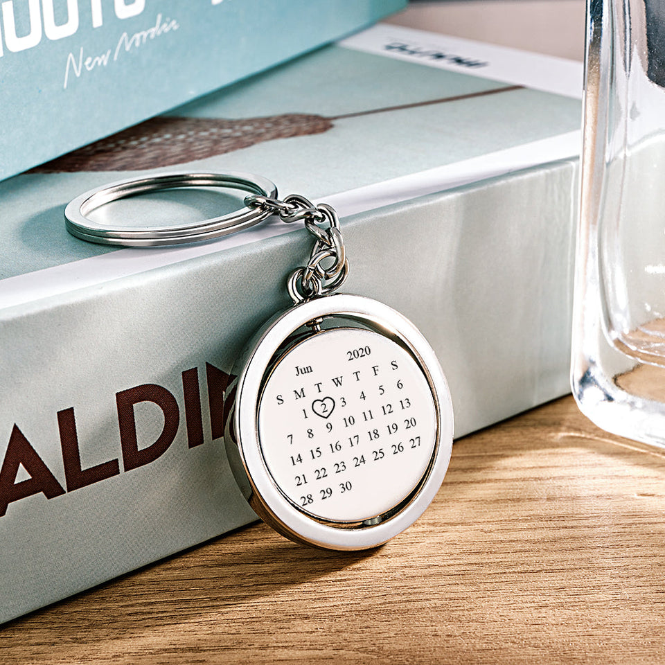 Custom Photo Calendar Swirl Round Swirl Calendar Keychain - gift for anyone, dog lover, cat lover, who lost a loved one - Personalized Keychain