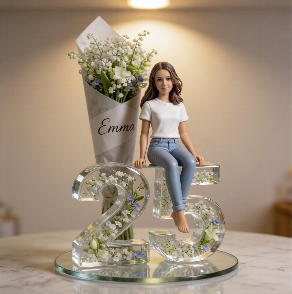 Custom Latin Female Birthday Desk Sign Personalized Hispanic Young Woman Figurine Luxury Acrylic Floral Number Portrait Statue Gift Room Decor