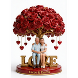 Custom Senior Latin Couple Figurine Statue, Engraved Anniversary Gift, Personalized Red Rose Tree Sculpture Romantic Home Decor