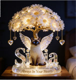 Custom Always In Our Hearts Angel Wings Figurine, Personalized Siamese Cat Memorial Tree Lamp Statue, Pet Loss Sympathy Remembrance Night Light