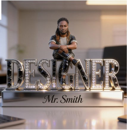 Custom Black Male Designer Desk Sign Personalized African American Man Office Decor Figurine Luxury Crystal Nameplate Creative Statue Gift