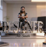 Custom Black Male Designer Desk Sign Personalized African American Man Office Decor Figurine Luxury Crystal Nameplate Creative Statue Gift