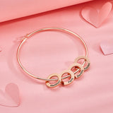 Any Name - Personalized Family Bangle Bracelet with Heart/Round Pendants