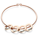 Any Name - Personalized Family Bangle Bracelet with Heart/Round Pendants