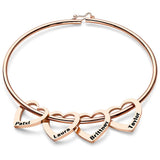 Any Name - Personalized Family Bangle Bracelet with Heart/Round Pendants