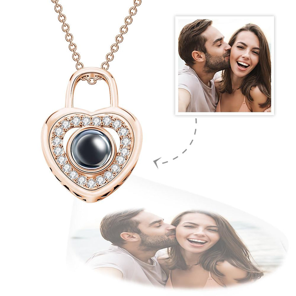 Love Heart Lock Shaped Photo Projection Charm - gift for who lost a loved one - Personalized Love Heart Lock Shaped Photo Projection Charm