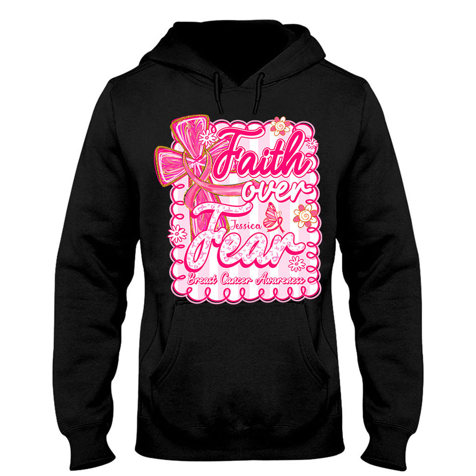 T-shirt et sweat à capuche personnalisés « Preppy Breast Cancer Faith Over Fear » (La foi plutôt que la peur face au cancer du sein)