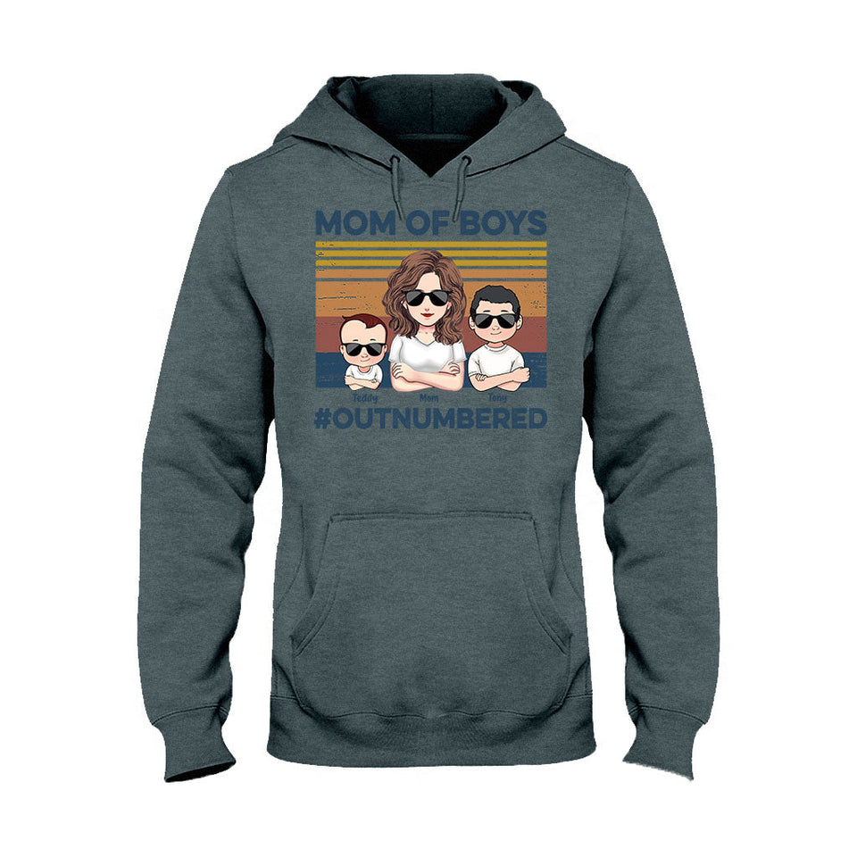 Mom Of Boys Outnumbered - Personalized Mother's Day Mother T-shirt and Hoodie
