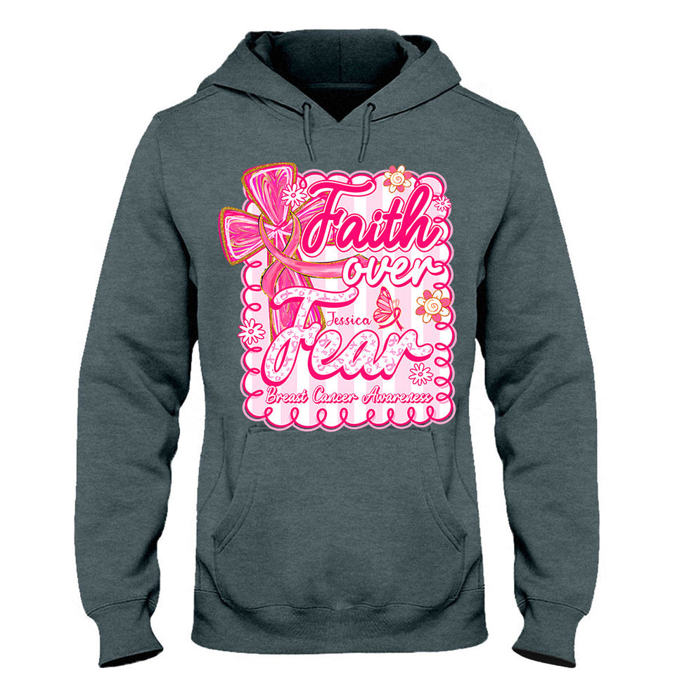 T-shirt et sweat à capuche personnalisés « Preppy Breast Cancer Faith Over Fear » (La foi plutôt que la peur face au cancer du sein)