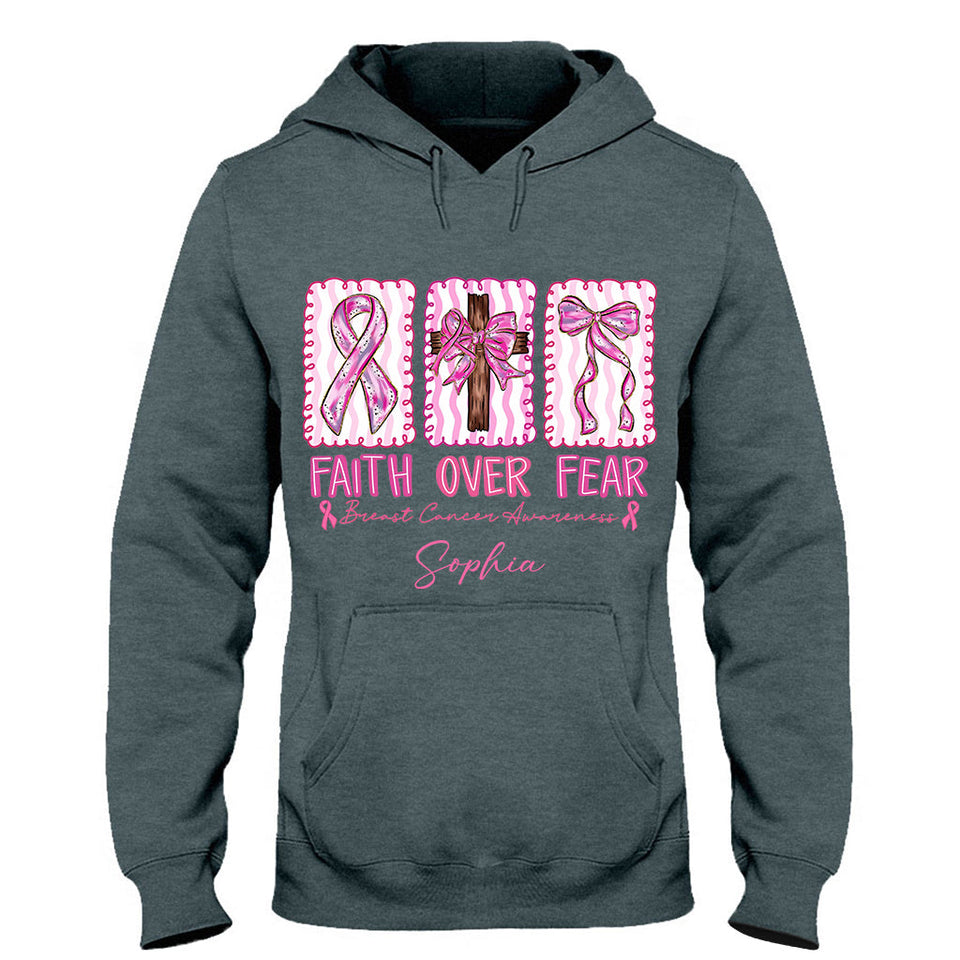 Guerrière contre le cancer du sein : la foi plutôt que la peur - T-shirt et sweat à capuche personnalisés pour la sensibilisation au cancer du sein