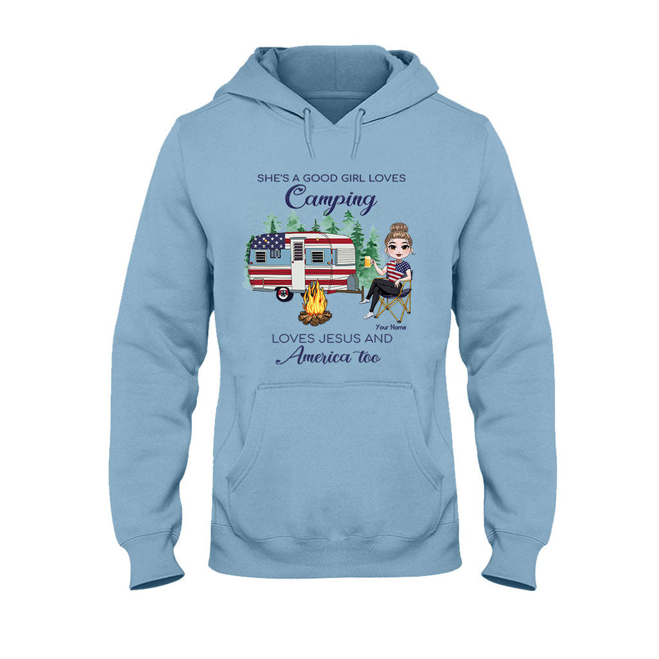 She's A Good Girl Loves Camping - Personalized Independence Day T-shirt and Hoodie