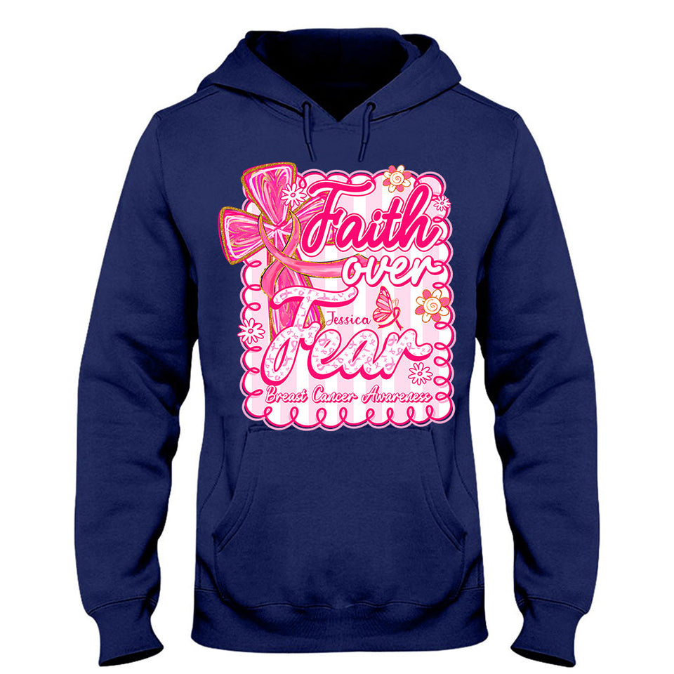 T-shirt et sweat à capuche personnalisés « Preppy Breast Cancer Faith Over Fear » (La foi plutôt que la peur face au cancer du sein)