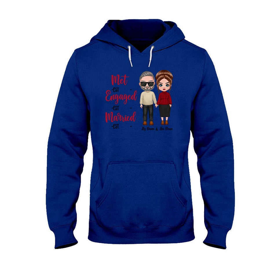 Met Engaged Married - Personalized Couple T-shirt and Hoodie