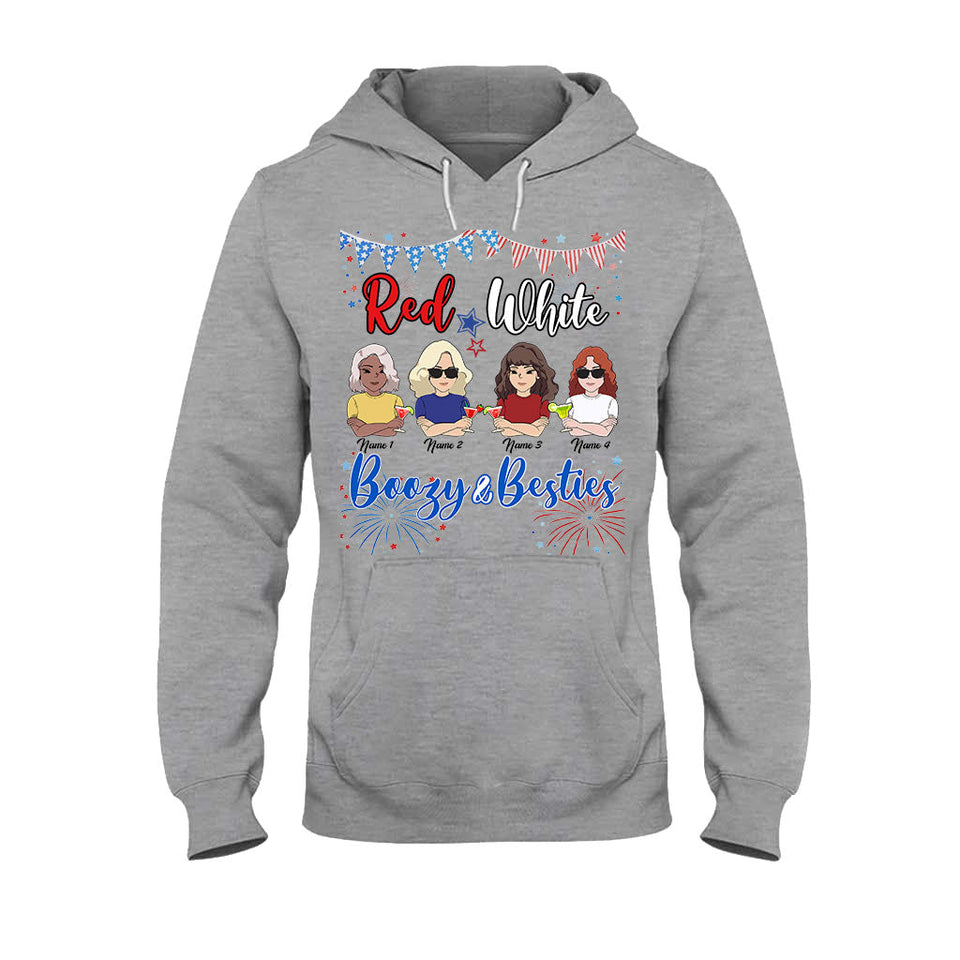 Red White Boozy And Besties - Personalized Independence Day T-shirt and Hoodie