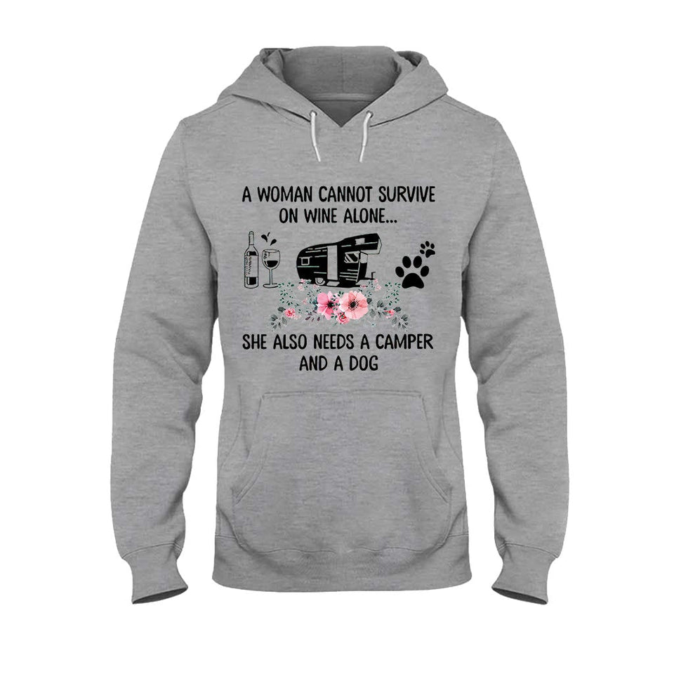A Woman Cannot Survive On Wine Alone - Camping T-shirt and Hoodie 1121