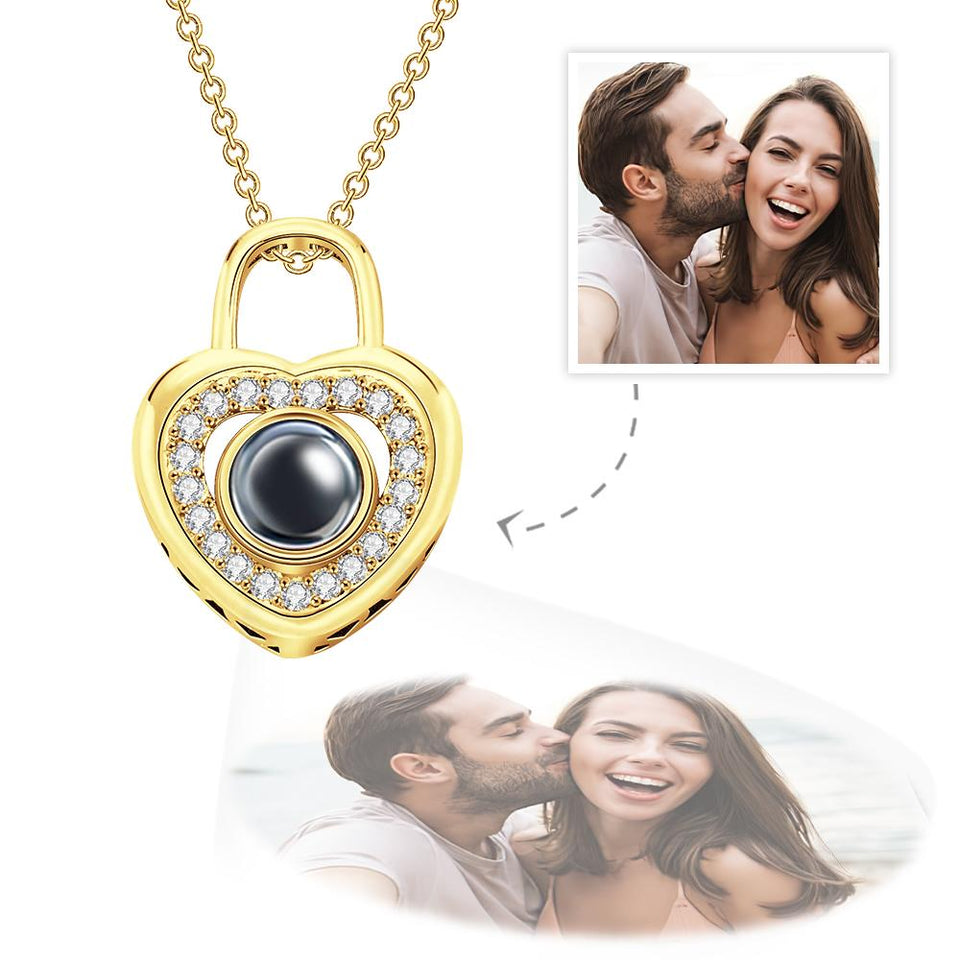 Love Heart Lock Shaped Photo Projection Charm - gift for who lost a loved one - Personalized Love Heart Lock Shaped Photo Projection Charm