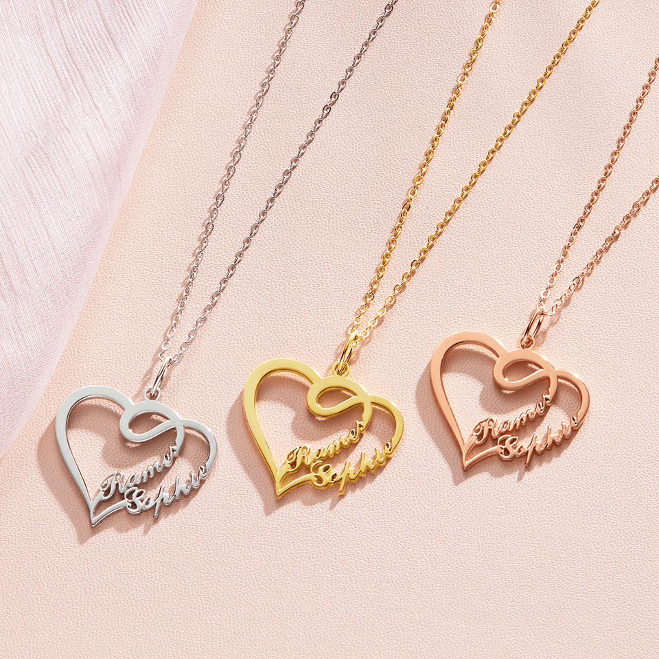 Personalized Couple Overlapping Heart Two Names Necklace