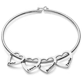 Any Name - Personalized Family Bangle Bracelet with Heart/Round Pendants