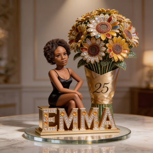 Custom Black Woman Birthday Desk Sign Personalized Name Sunflower Luxury Home Decor Keepsake Gift