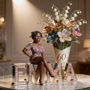 Custom Older Black Woman Birthday Desk Sign Personalized Name Floral Art Luxury Home Decor Keepsake Gift