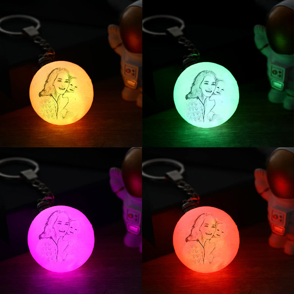 Moon Light Multicolor - Personalized 3D Printed Photo Moon Lamp Keychain