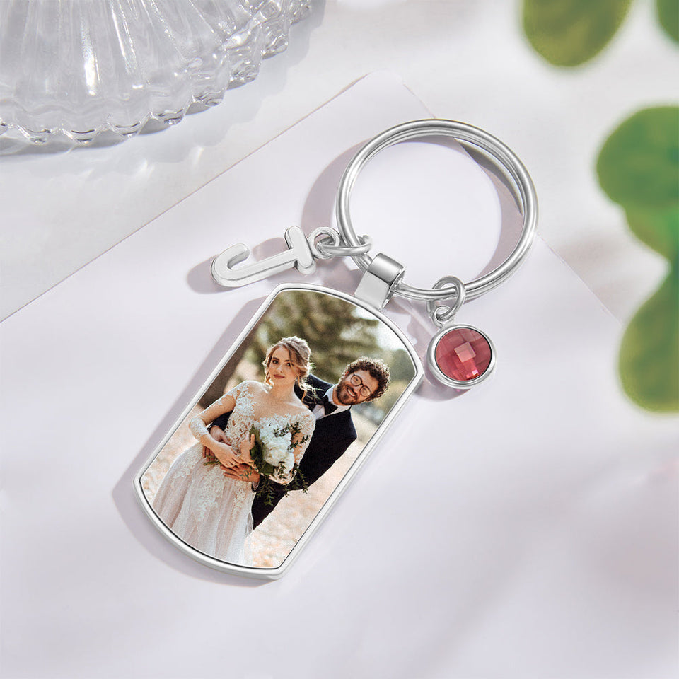 Initial Birthstone Photo - Personalized Photo Birthstone Letter Keychain