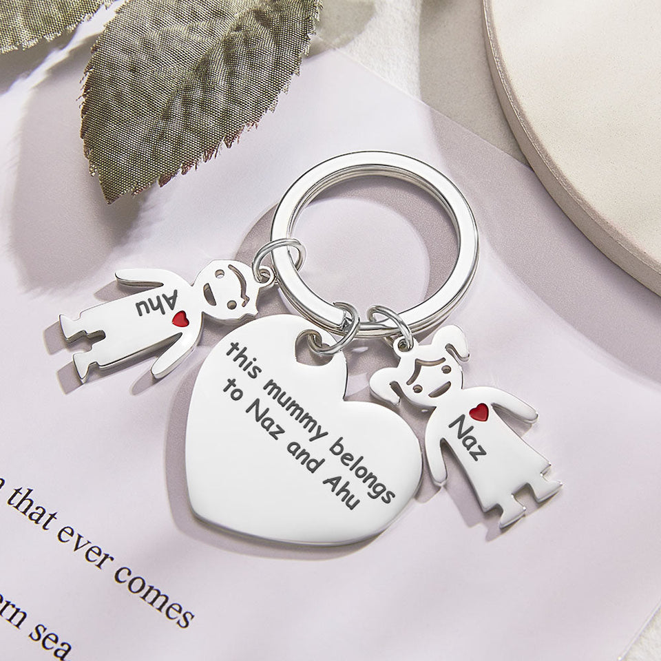 This Mom Dad Belongs To - Personalized Mother Heart With Children Keychain