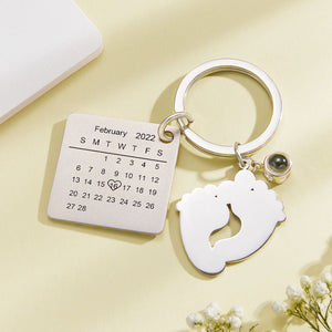 Baby Feet Projection Photo Calendar - Personalized Newborn Photo Projection Calendar Keychain