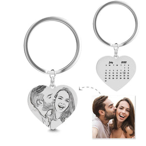Custom Engraved Photo Calendar For Family, Couple, Besties - Personalized Keychain