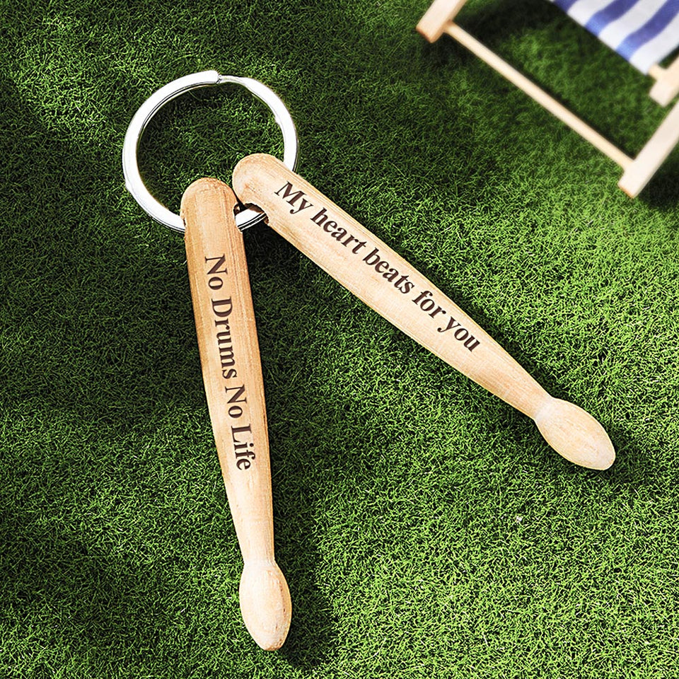 Custom Text Wooden Drumstick Wooden Drumstick Keychain - Personalized Drummer Keychain
